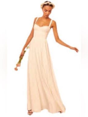 Reformation Hollyhock Cream Maxi Dress with Sweetheart Neckline 12 EUC